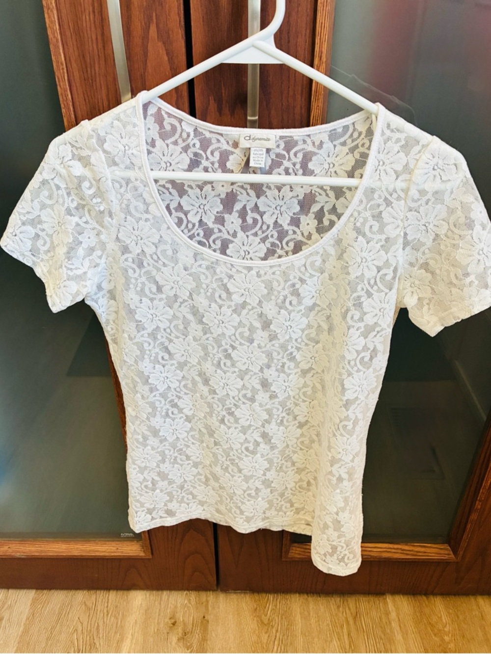 Dynamite White Lace Short Sleeve Scoop Neck Top